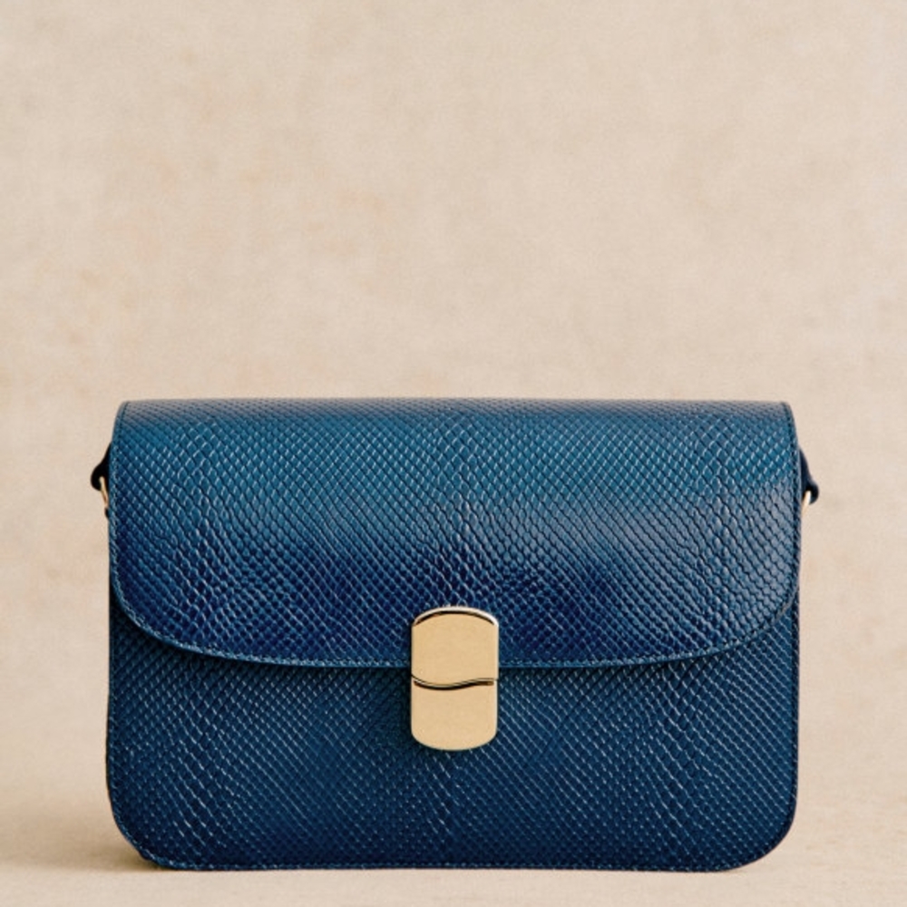 Sezane Blue and Gold Crossbody Bag with Structured Design